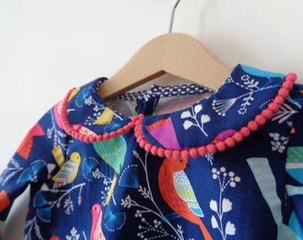 Dress collar Peter Pan pattern birds - 2 years