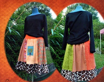 Orange velvet a line skirt and faux fur