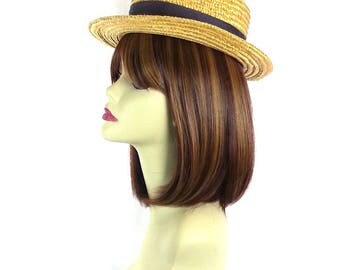 50s Straw Boater Hat // sunhat wide brim straw hat vintage mid century hats sun hat 1950s womens hats round hat headband round brim straw