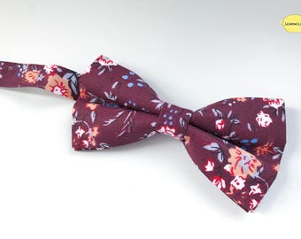 Burgundy Brown Floral Bow Tie, Burgundy Bow Tie, Vintage Bow Tie, Floral Bow Tie, Wedding Bow Tie