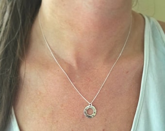 Sterling Silver hammered Circle Pendant Necklace 925 Silver or gold plated