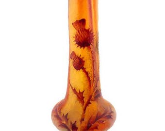 Signed Daum Nancy Cameo Glass THISTLE Cabinet Vase