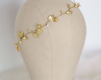 Gold Leaf Headband, Wedding Leaf Headband,Bridal hairpiece, Wedding Headpiece, Leaf Tiara,Rustic Wedding, Leaf Crown, Bridal Gold Hair Vine
