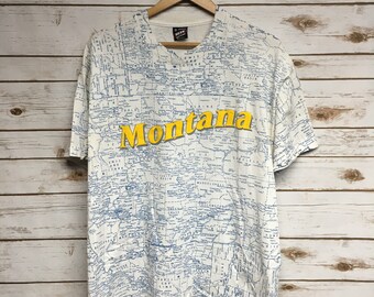 Vintage 80's Montana souvenir t-shirt Montana road map t-shirt Best Fruit of the Loom 50/50 blend map tshirt - Large boxy fit
