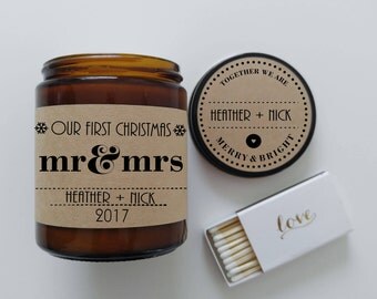 Our First Christmas as Mr and Mrs Candle Newlywed Christmas Candle Gift for Couple Holiday Gift Couples First Christmas Personalized Candle