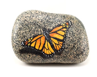 Original Hand Painted Monarch Butterfly Resting on A Rock