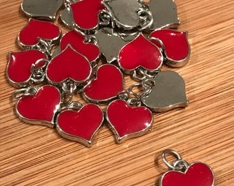 20pcs Red Heart Charms 1/2" x 1/2" inch O-Rings are Included!