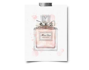 Miss Dior print, Miss Dior Perfume Bottle, Pink Print, Pink Dior, Dior Love, High Fashion Print, Watercolour Print, Watercolor Perfume