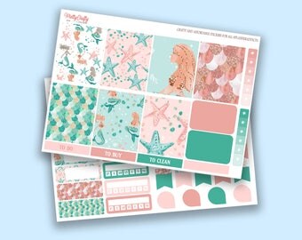 Mermaid mini weekly stickers kit | Vertical stickers for the Erin Condren planner | Weekly planner stickers | Mini weekly planner kit