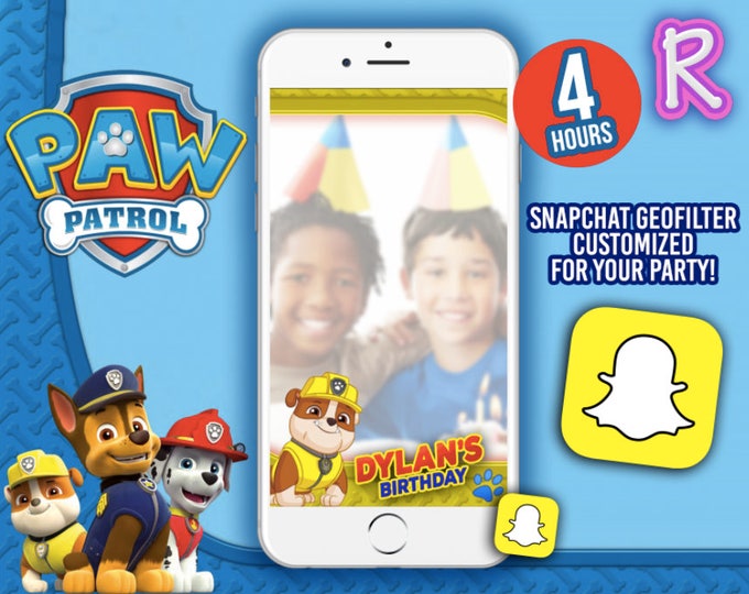 SNAPCHAT Geofilter Customized for partys Paw Patrol - Rubble- We deliver your order in record time! Less than 4 hours! Nick Party.