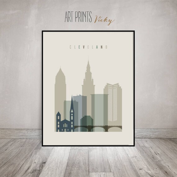 Cleveland art print Poster Wall art Cleveland skyline Wall