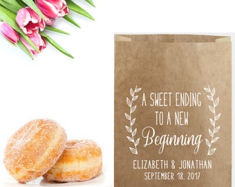 Wedding Favor Bag Stamp - A Sweet Ending To A New Beginning - Wedding Cookie Bag - Rustic Favor Bag - Donut Bag - Candy Bags - Sweets Bag