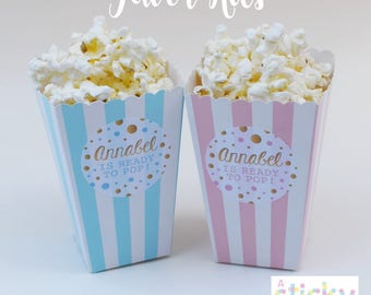 Personalized Ready to Pop Stickers, Ready to Pop Favours, Baby Shower Stickers, Mini Popcorn Box, Baby Shower Favors, Popcorn, Baby Shower