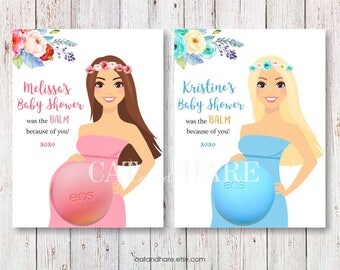 EOS Baby Shower Favors Lip Balm Baby Shower Girl Boy Ideas Boho Theme Flowers Flag Banner Pink Blue Baby Sprinkle Gender Reveal PRINTABLE