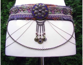 35.5" 90 cm Tribal Fusion Costume Belt, Tribal Belly Dance Belt, Blue Tribal Belt, Festival Belt, Burlesque Belt, Blue Belly Dance Belt