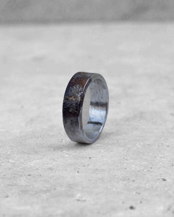 Wide + heavy sterling silver band ring. Blistered 14k gold textured center. Hand crafted. Unisex.