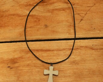 Wood Cross Necklace, Small Cross, Men's Cross Necklace, Women's cross, Wooden Cross, Handmade cross, Earthy cross, Black chain, Brown cross