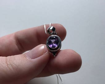 Vintage Amethyst 925 Sterling Silver Pendant Necklace