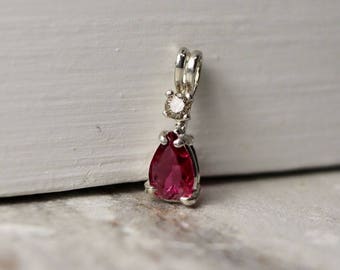 Pink Tourmaline & Diamond Pendant, Sterling Silver, October birthstone, 8th anniversary gift, estate jewelry, gifts for her