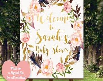 Boho Welcome sign, Printable Welcome sign, Customised Welcome sign, Welcome to baby shower, Boho Baby shower decorations, Bo-Ho