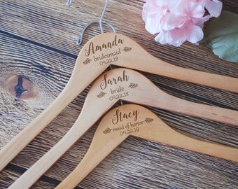 Bridesmaid Dress Hangers, Personalized Dress Hanger, Wedding Dress Hanger, Bridal Party Hangers, Wooden Hangers, Personalized Bridesmaid