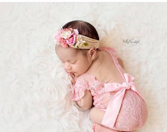 Newborn Girl Lace Romper, Newborn Girl Pink, Newborn Photo Outfit, Newborn Baby Girl Props, Newborn Photography Prop