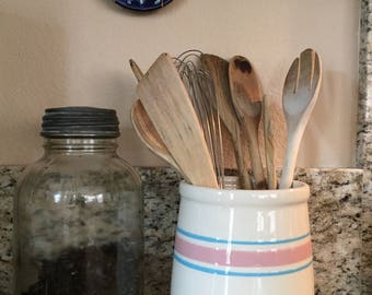 McCoy Pink and Blue Striped Kitchen Canister, No. 135