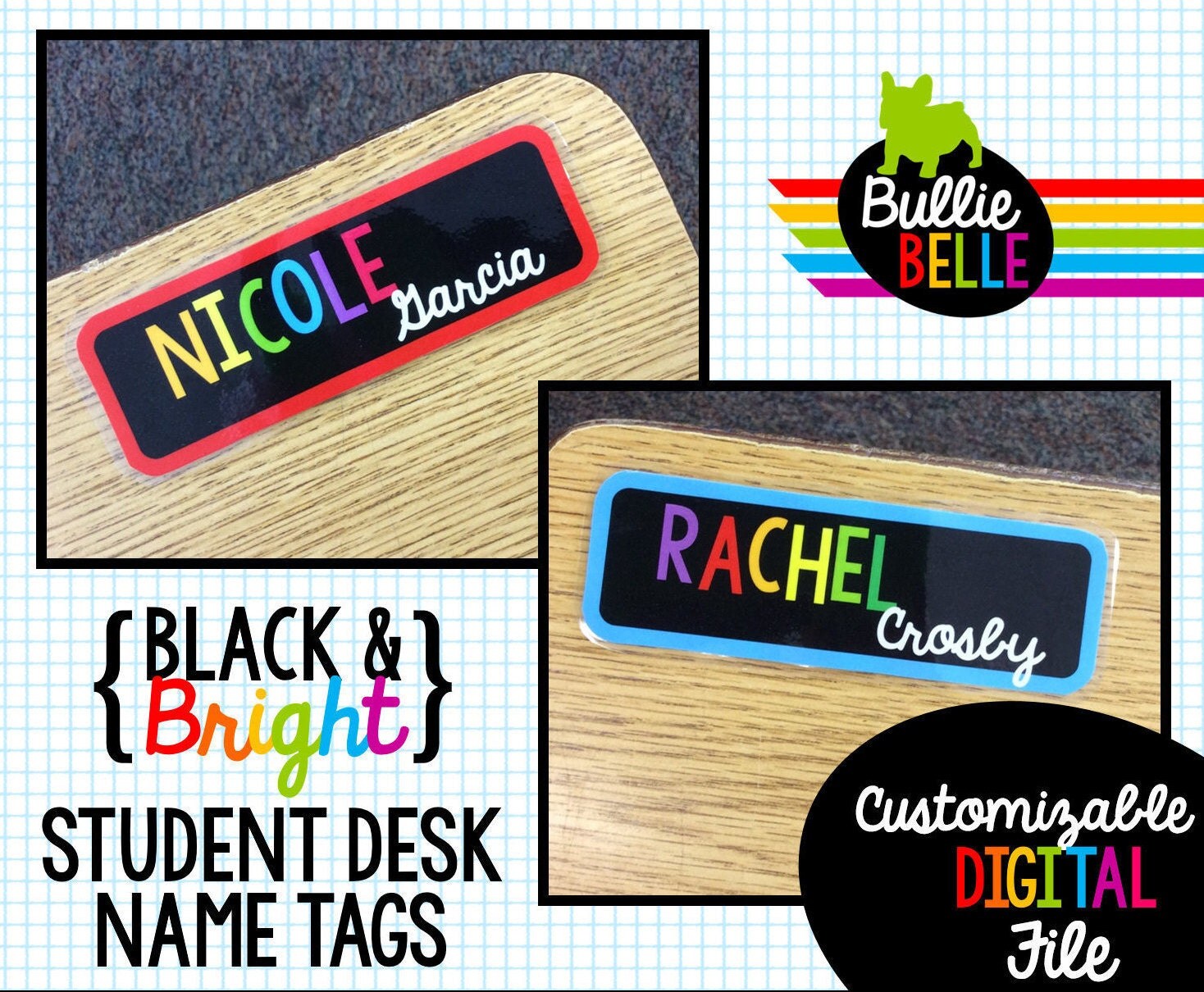 black bright student desk name tags student nameplates