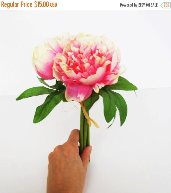 SALE White Pink Silk Peonies Bouquet Artificial Silk Flowers Bouquets