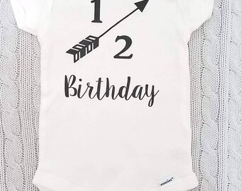 Half Birthday Onesie- 1/2 Birthday onesie- birthday jumpsuit- I'm One Half- Half way to One-