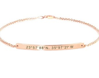 Personalized bracelet for women, Friendship Bracelet, Gps Coordinate, Bracelet bar, Wedding gift, Bridesmaid gift, Engraved bracelet.