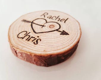 Personalised log slice, wooden keepsake, wedding gift, pyrography, tree slice, magnet, anniversary