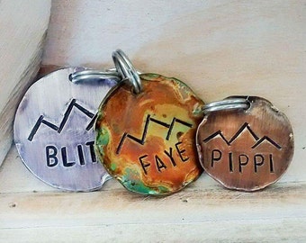 Dog Tags - Pet ID Tags - Cat Tag - Pet Accessories - Collar Tags - Pets - Pet Tag - Metal ID - Custom ID Tag - Mountains Large or Medium