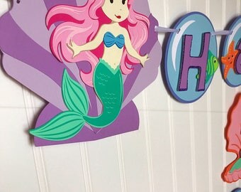 Under the Sea Banner, Mermaid Birthday Banner, Sea Animal Decorations, Ocean Animals Party, Girl Birthday Party, Mermaid Happy Birthday