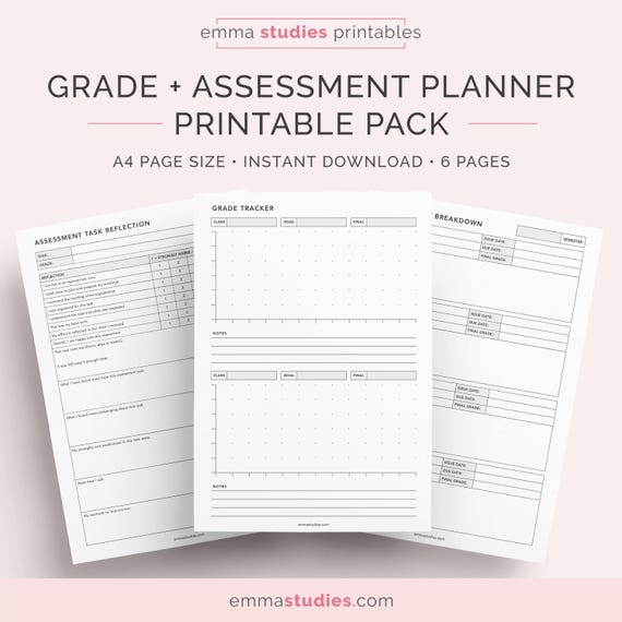 Grade and Assessment Planner Printable Pack GPA Tracker