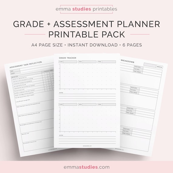 Grade And Assessment Planner Printable Pack GPA Tracker