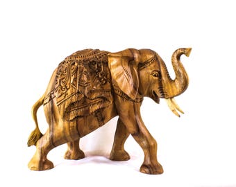 Balinese Wood Carving - Lucky Elephant Parade Statuette