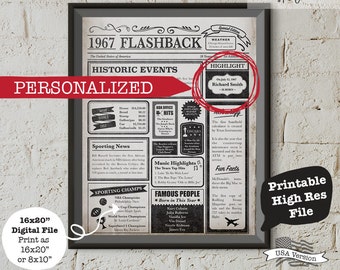 Personalized 50 Birthday Poster, Custom Birthday Poster, 50th Birthday Poster, 1967 Poster, 50th Birthday Gift