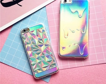 Luxury Bright Hologram Geometric Case Holographic Iridescent Card Rainbow Triangle Pastel Melting Soft Case iPhone 7 7 Plus 6 6S 5 5S SE