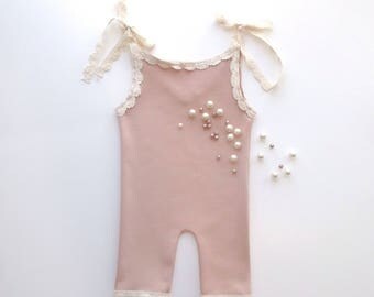 Newborn "Mia" Romper, Newborn Photo Prop, Newborn Romper, Newborn Jumper, Lace Romper, Baby Picture Prop, Newborn Girl Outfit, Baby Shower