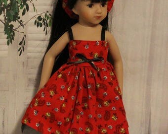 Mini Maru doll is not included. Red Flowers Dress and Headband. Handmade Clothes fit dolls the same size as Wellie Wisher and Mini-Maru.