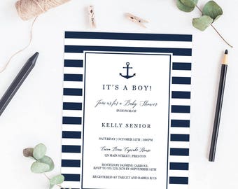 Nautical Baby Shower Invitation Boy Printable Anchor Baby Shower Invitations Navy Blue Baby Shower Invites Boy Baby Boy Shower Invitation