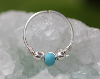 Silver Nose Hoop,turquoise piercing,Extra tiny hoop,thin helix hoop,turquoise hoop,cartilage earring,Nostril Hoop,Nostril jewelry