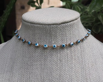 White evil eye choker