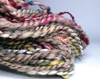 Handspun textured art yarn "Nonna", handdyed, for weaving, knitting, crocheting, felting, doll hair, sewing/embroidery