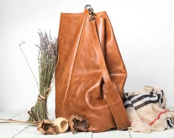 Leather Duffle Bag, Cognac Leather Duffle Bag