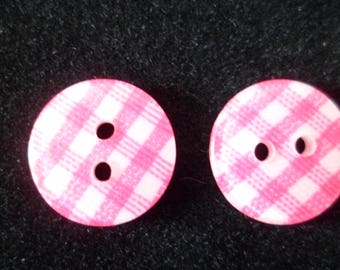 10 buttons sewing gingham pink and white 12 mm