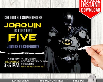 Batman Invitation Download, Editable Batman PDF Template, Batman Invites, Dark Knight Invitation, Batman Birthday Party, Instant Download