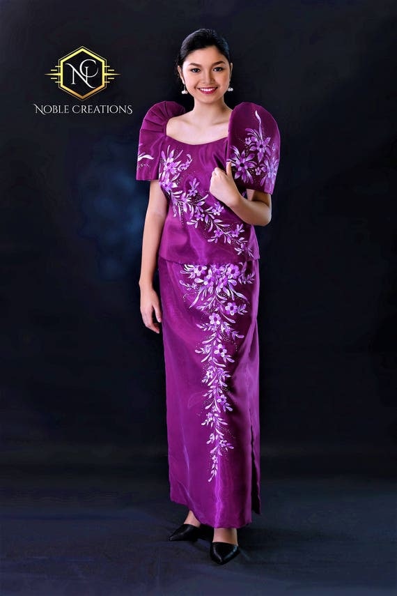 FILIPINIANA DRESS Handpainted Mestiza Gown Purple