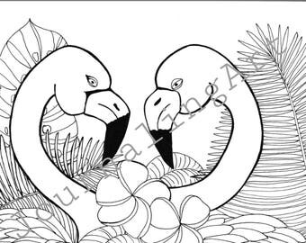 flamingos coloring  etsy